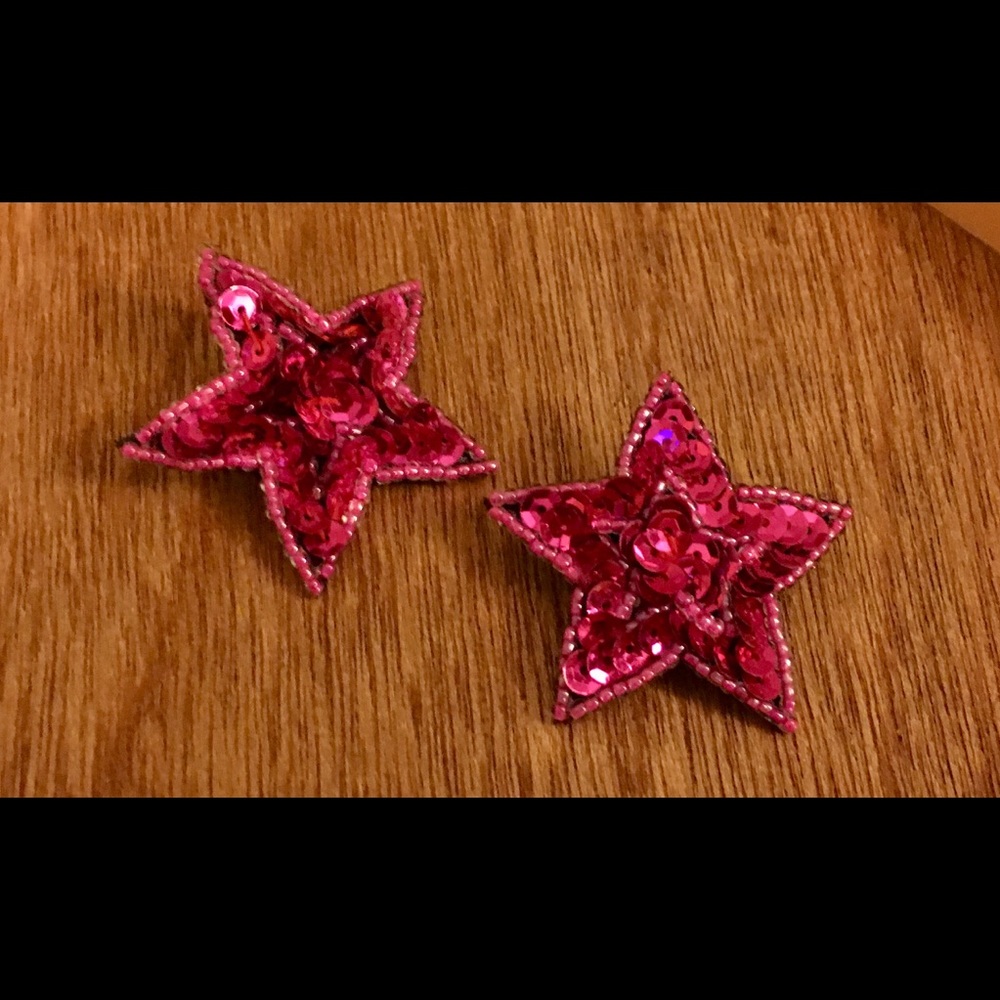 Retro Vintage 80’s Dark Pink Sequin Star Earrings